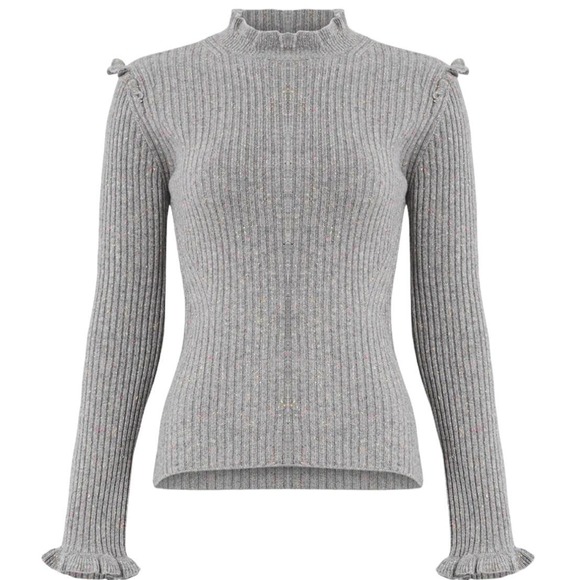 10 Crosby Derek Lam Sweaters - Derek Lam 10 Crosby Romantic Wool/Cashmere Ruffle Shoulder Sweater Gray - Small